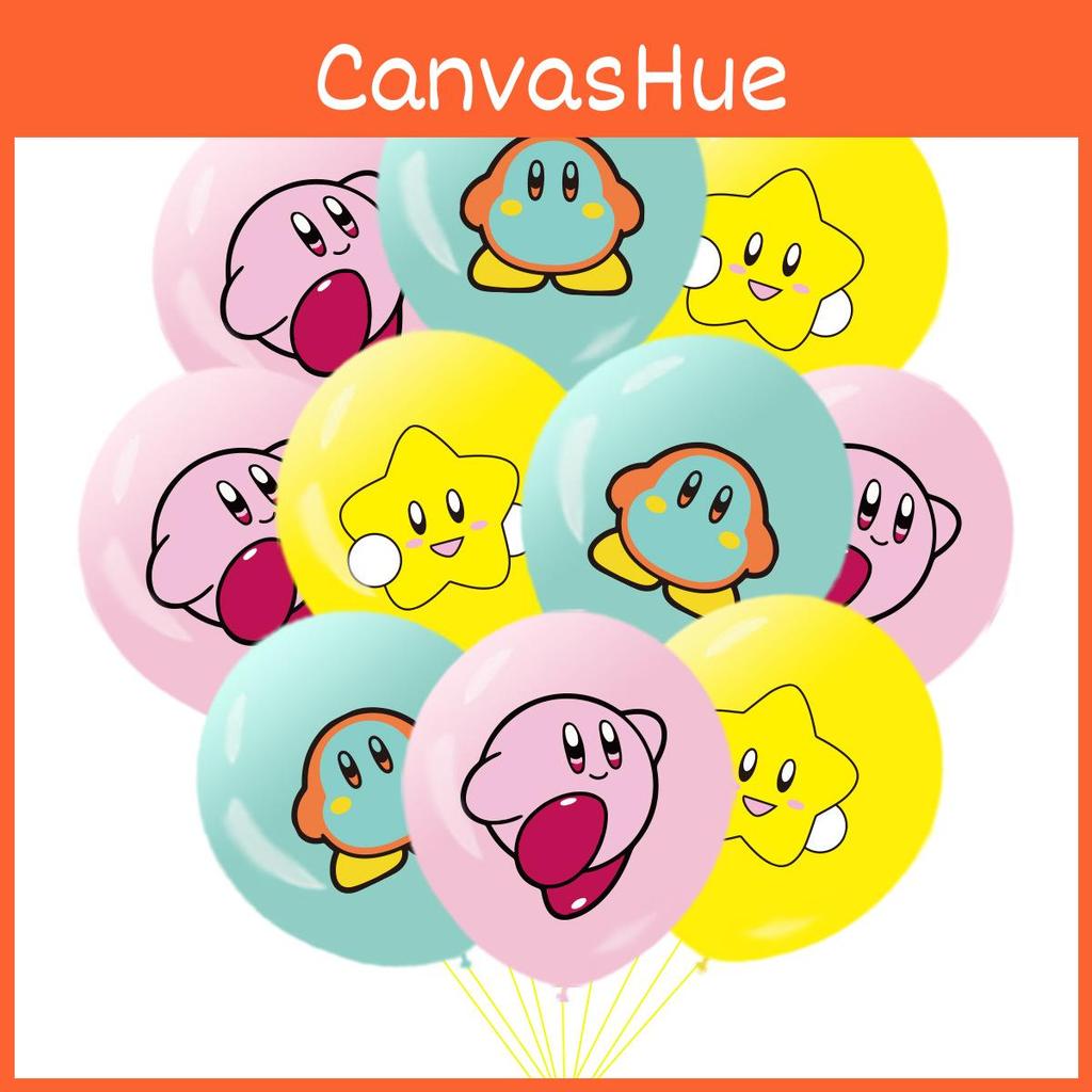 Kirby Themed Birthday Party Hanging Flag Decoration Set With Game Cake Insert Aluminum Foil Balloons Pull Flag Kit