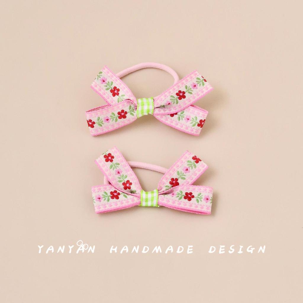 Girls' Floral Embroidered Bow Hair Tie - Sweet Autumn/Winter Style
