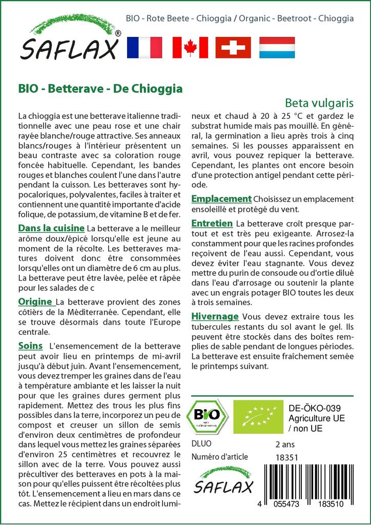 SAFLAX Garden In the Bag - Organic - Beetroot - Chioggia - 70 Seeds - With Substrate In a Fitting Stand Up Bag - Beta Vulgaris