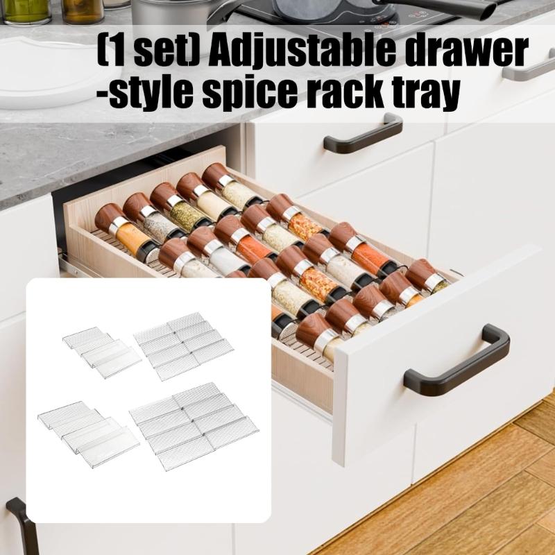 Acrylic Spice Organizers Step Tray Adjustable for Drawer Storage with Simple Setups