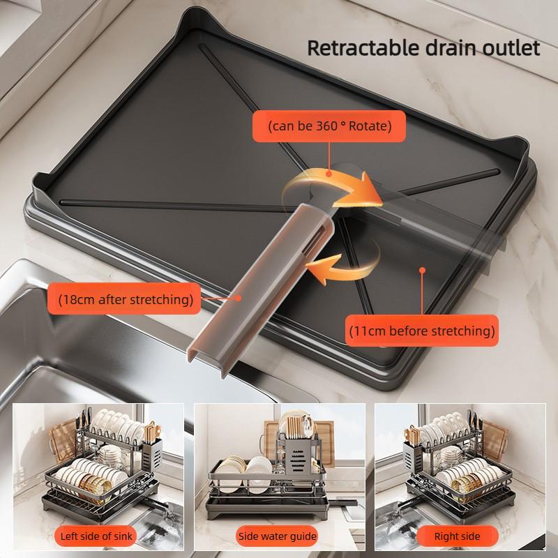 304 Stainless Steel Two-Layer Dish Rack Rust Prevention Drain Tray Kitchen Cabinets Multifunctional Kitchenware Storage Rack