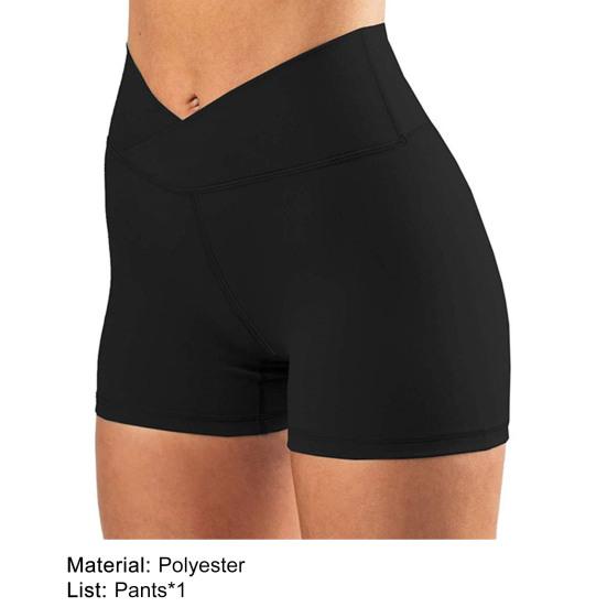 Women High Waist Solid Color Skinny Cross Waist Hip Lift Workout Yoga Sports Shorts