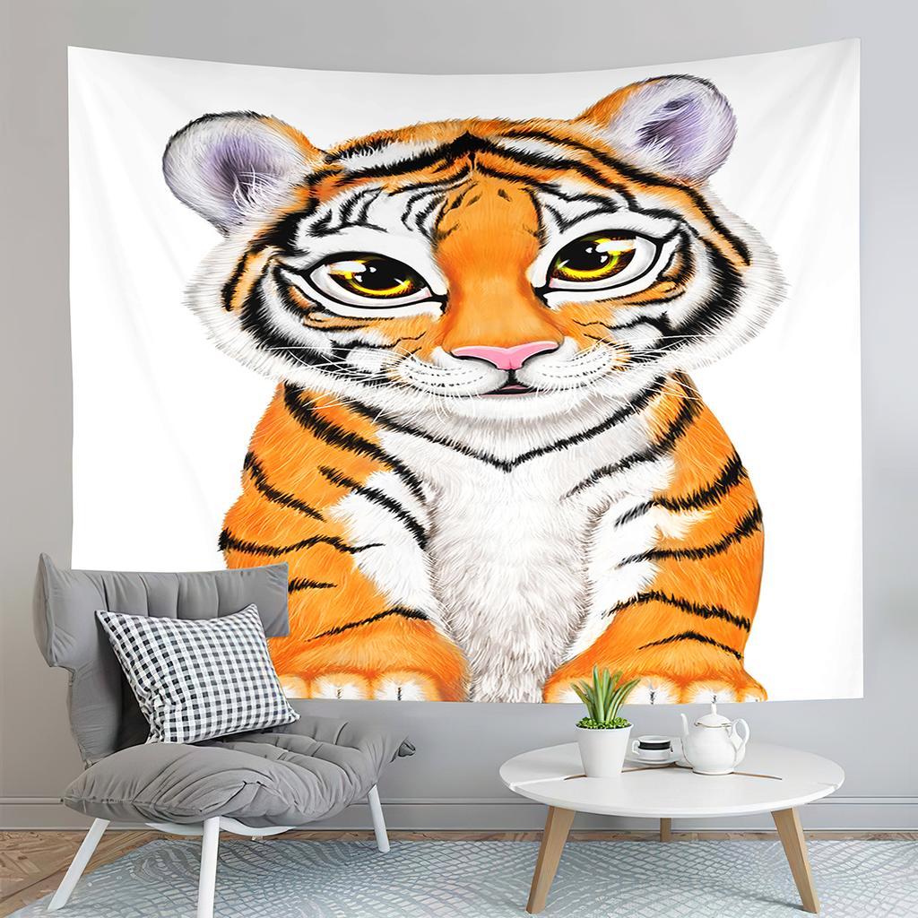 Cartoon Tiger Tapestry Cute Big Eyes Pink Paws Tiger Cub Tapestry Art Home Living Room Bedroom Decor Tapestries for Girls Boys