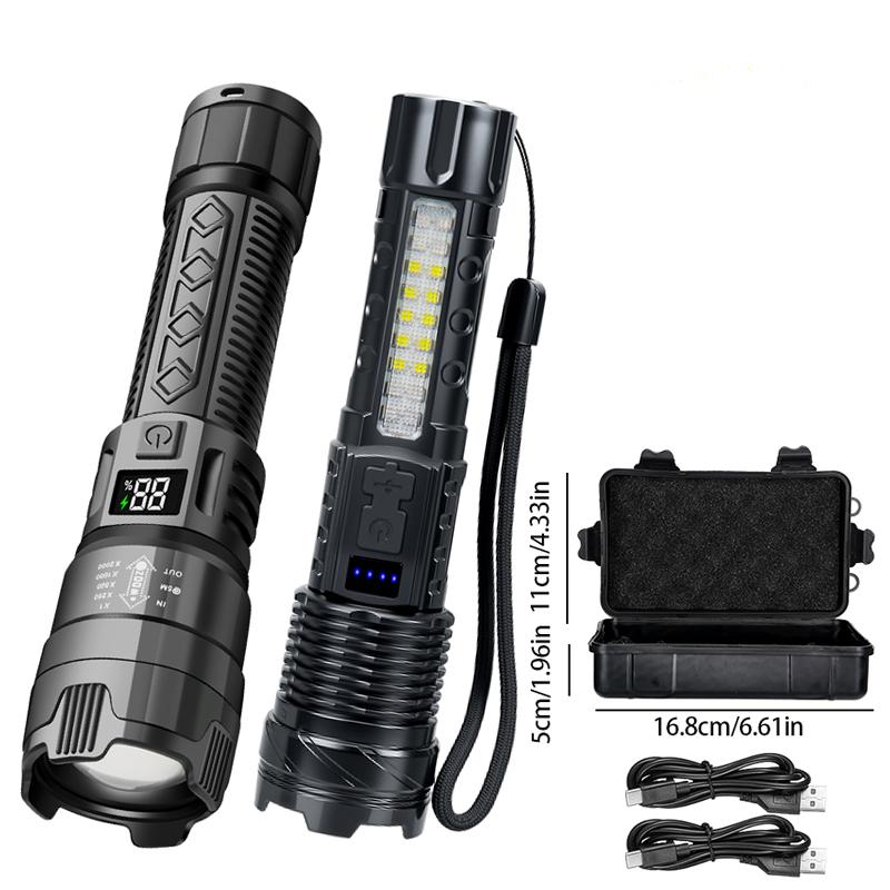 High Power 2000LM LED Flashlight Built-in Battery USB Rechargeable Strong Light Tactical Torch Outdoor Camping Hiking Lantern
