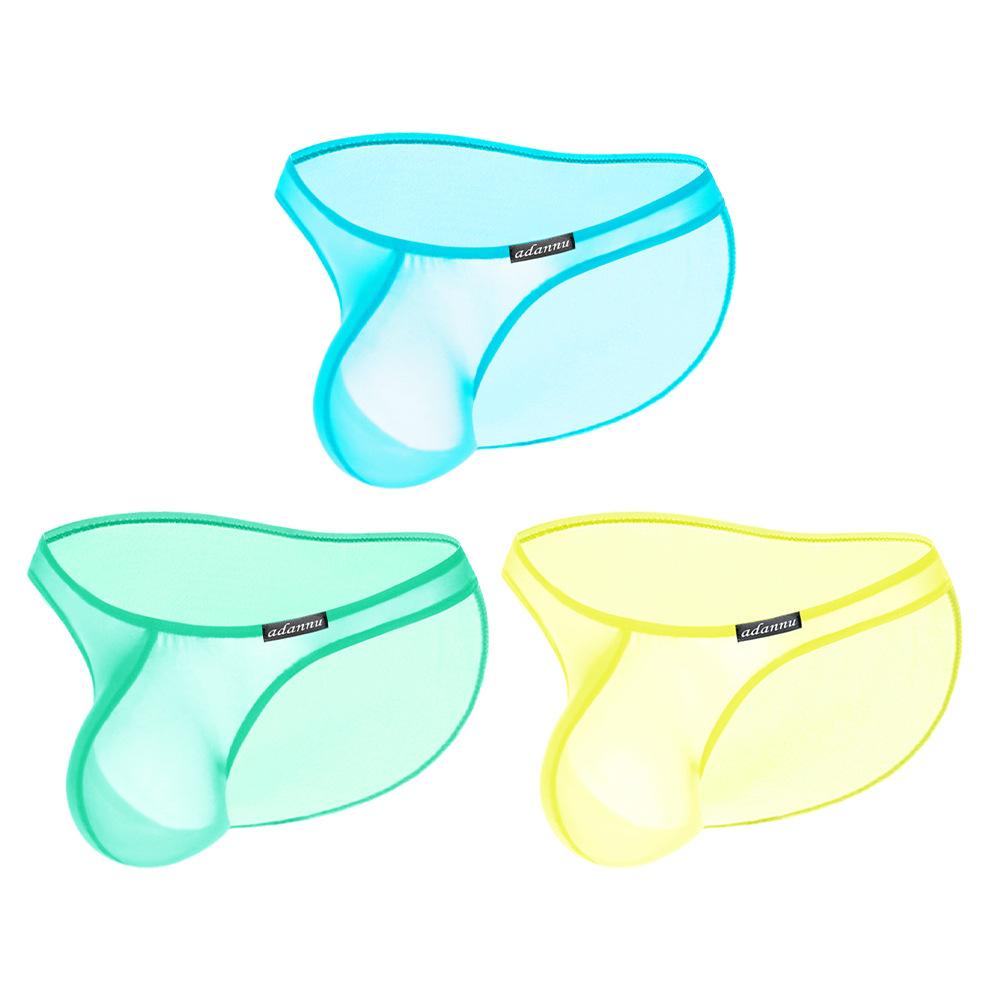 Men Erotic Clothing Men Bikini Briefs Transparent Gay Sexy Underwear Soft Ice Silk Low Waist Mens Panties Breathable Quick Drying Sports Brief AD782