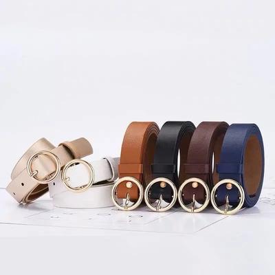 High-end Round Women Belt Fashion Waist Belt Leather Metal Buckle Ladies Leisure Dress Jeans Decoration Waistband Luxury