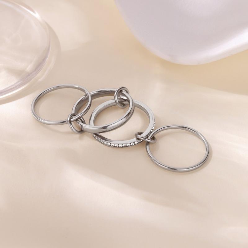 

Stainless steel multi-layer stacked zircon ring women s niche design gold women s four-finger ring No. 9