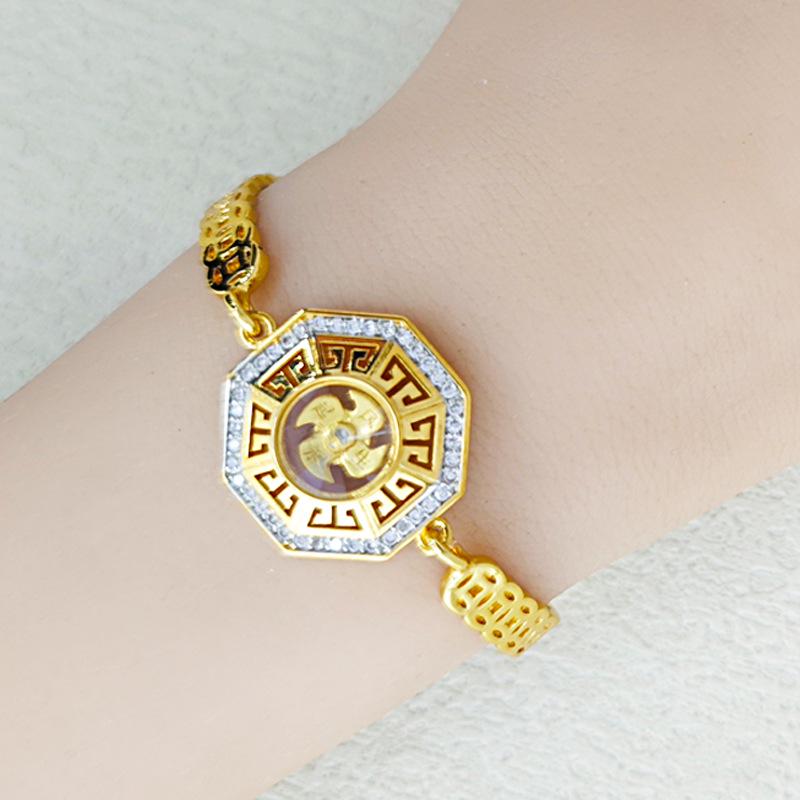 

Thai Temple Gold-Plated Bagua Windmill Bracelets with Diamond Embellishments