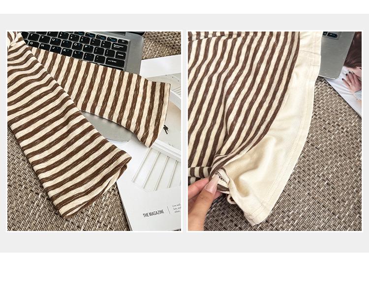 Petite Korean Style Faux Layer Striped T-Shirt for Women - Autumn/Winter 2025 Arrival