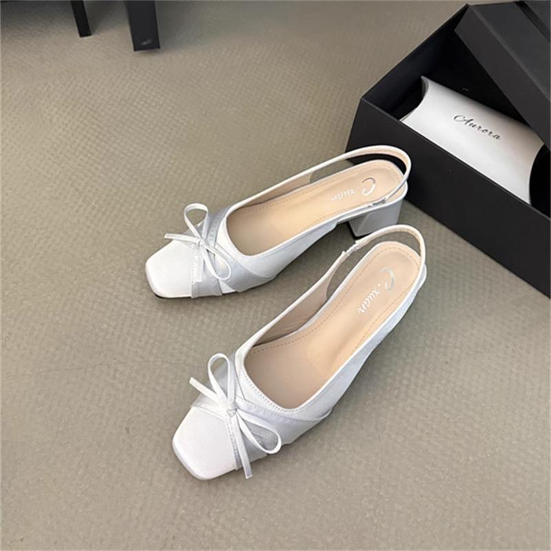 2025 Summer New Woman Bow Design Square Heel Shoes Trend Casual Shoes Non-slip Outdoor Square-toed Woman Shoes