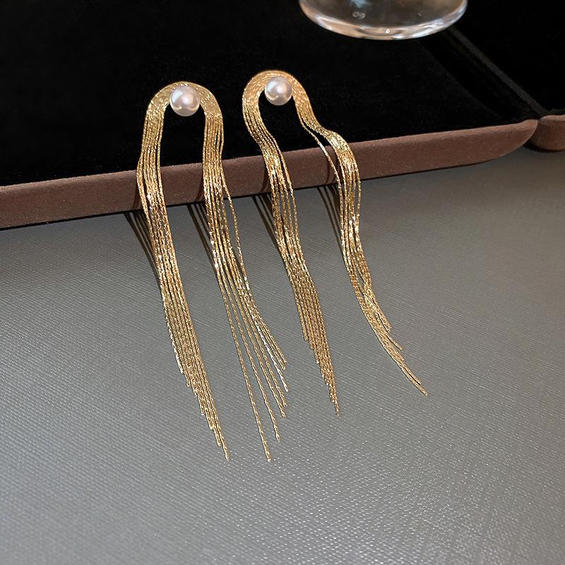 Silver Needle Tassel Earrings: Fashionable European & American Metal Design, Unique & Simple Style for Women