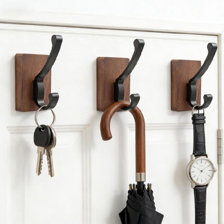 Natural Walnuts Wood Bathroom Hook with Adhesive Backing Easy Install No Holes Space Saving for Decors and Organization