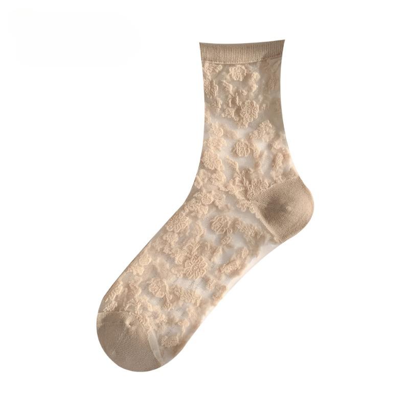 

Female Summer Thin New Products Retro Palace Wind Flowers In The Tube Pile Socks 1 pair светло-розовый