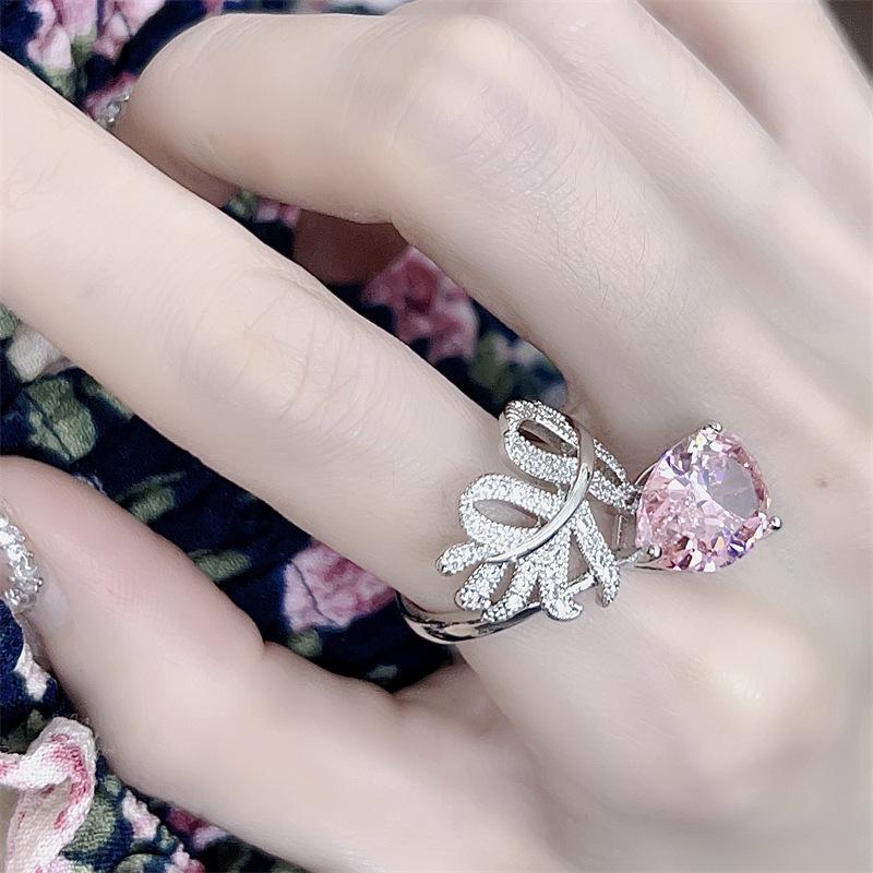 Elegant Pink Zircon Water Drop Ring - Adjustable High-End Jewelry for Women, Perfect for Social Media Influencers and Celebrities Adjustable Size