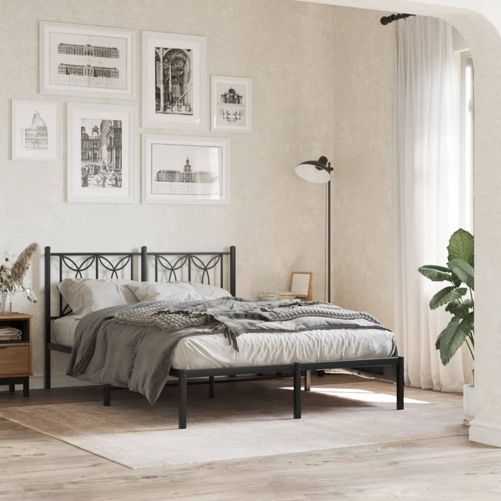 Metal Bed Frame with Headboard Black 135 X 190 Cm