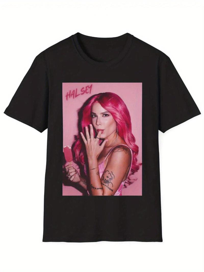 Unisexs graphic Tshirt black casual crew neck Tshirt pink rose print loose fit A perfect gift for music lovers Music Tshirt S