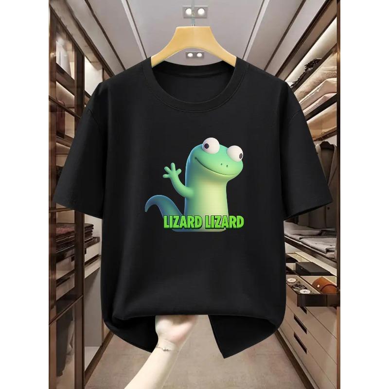 T-shirt da uomo taglia europea con motivo lucertola dagli occhi grandi a cartoni animati, girocollo, manica corta, comoda, casual, a manica corta per l'estate