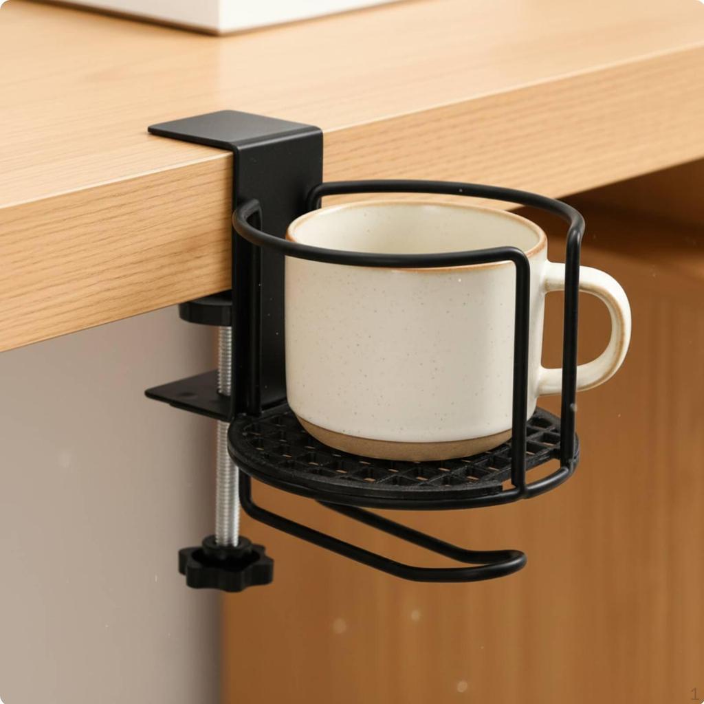 Table Clamp Cup Holder with Headphone Hook MultiFunctional On SpaceSaving for