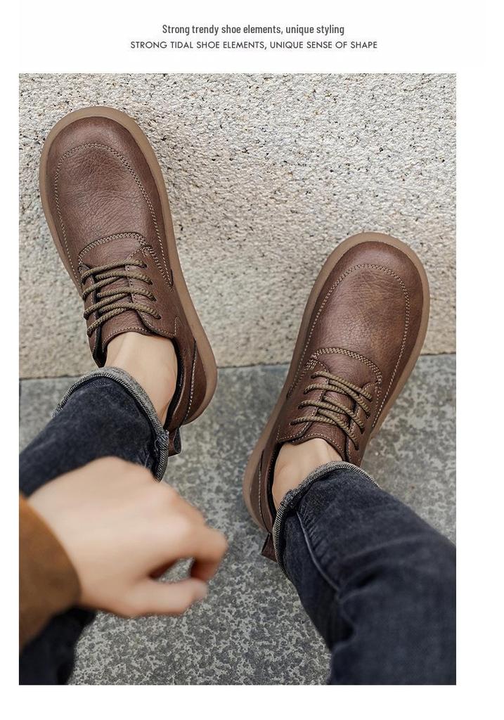 Men's Wide Head Leather Slip-on Retro Casual Shoes