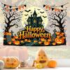 Easy Apply Halloween Decals Happy Wall Stickers, Moonlit Castle Pumpkin Clings, Waterproof Retro Stickers Haunted House for Home Living Room