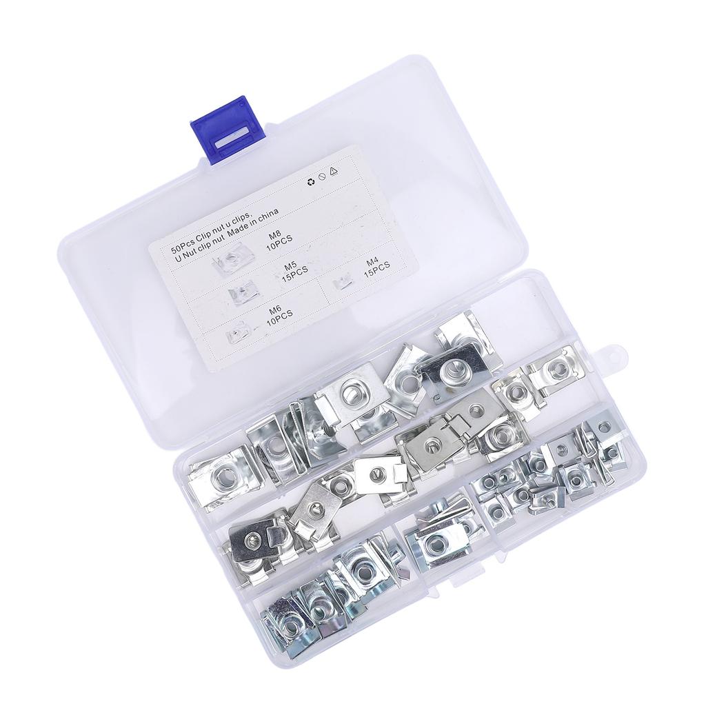 50PCS Car U Clips 65 Manganese M4 M5 M6 M8 U Shaped Nut Assortment Set for Car Motorcycle Dash Door Panel Interior