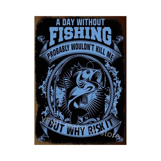 Vintage Fishing Rules Metal Tin Sign  Retro Wall Decor Plate for Farmhouse Cabin or Man Cave  Rustic Fishing Poster Plaque an