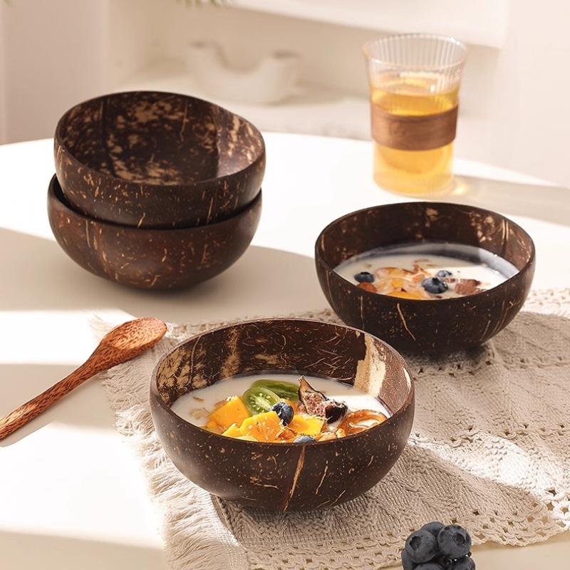 Natural Coconut Shell Bowl with Spoon Yogurt Dessert Sugar Water Bowl Fruit Salad Oatmeal Milkshake Light Eating Bowl