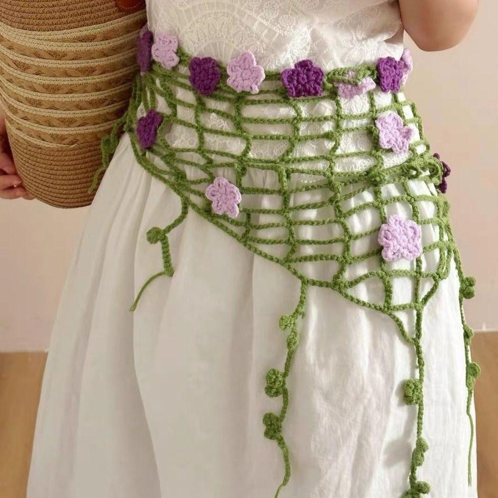 Floral Crochet Triangle Scarf Hip Scarf Mesh Headscarf New Flower Headscarf  Skirt Decor