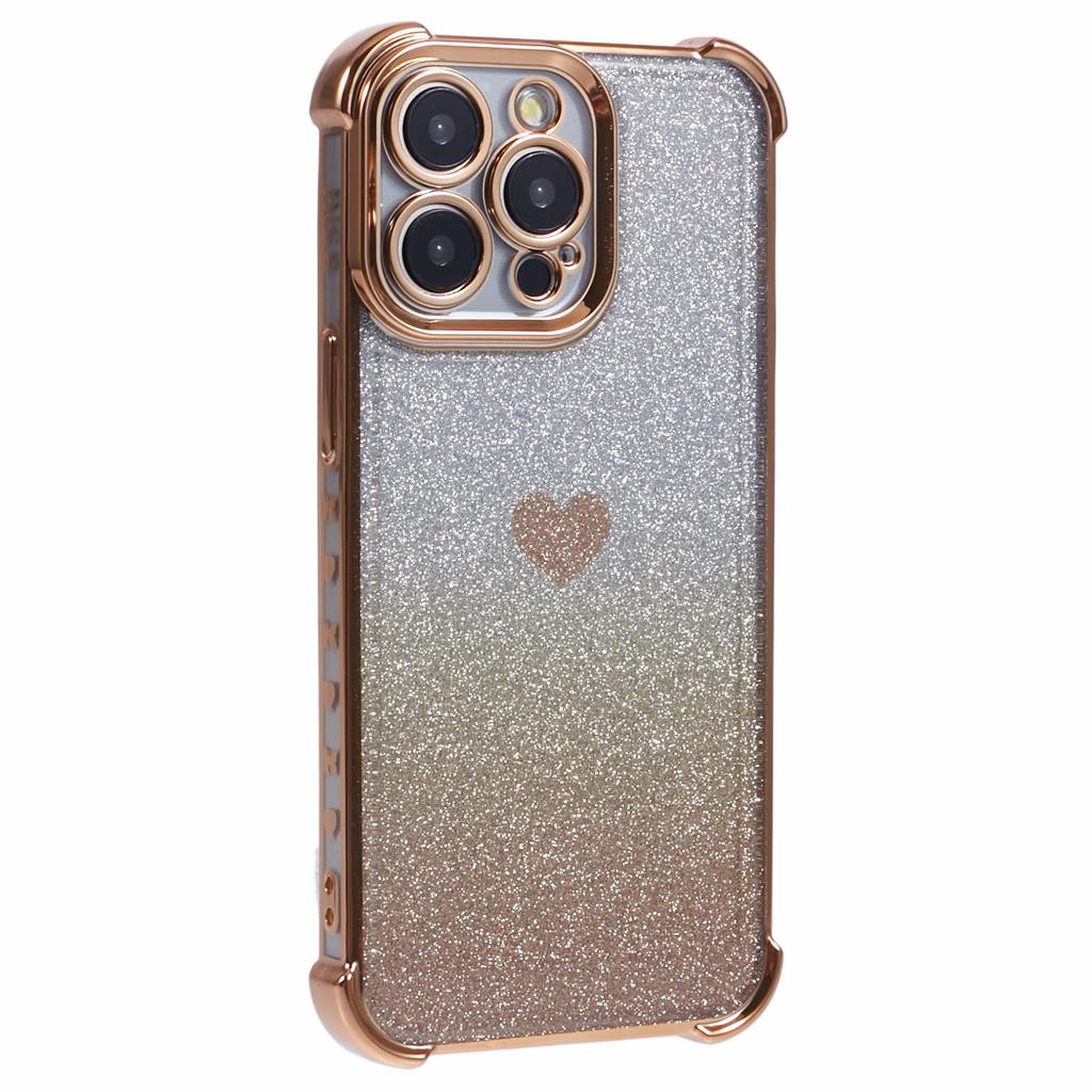 For iPhone 15 Pro Max Case Electroplating Glitter TPU Phone Cover Heart Pattern -  Grey