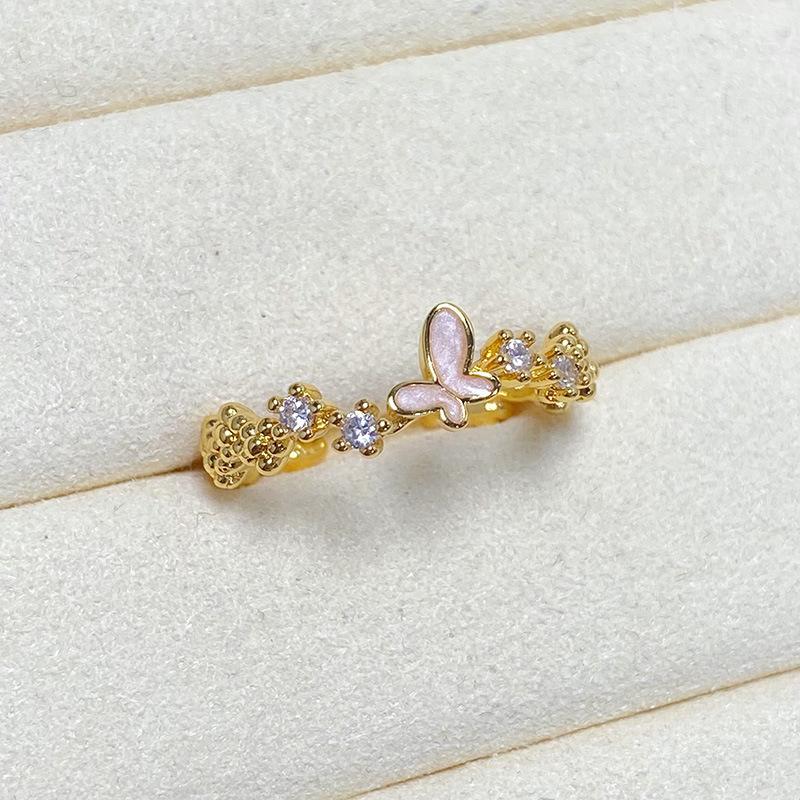 Hongkong-Stil Süßes und Kühles Temperament Mikro-Inlay Zirkon Schmetterling Persönlichkeit Öffnungsring Damen Super Fee Nische Leichter Luxus Index