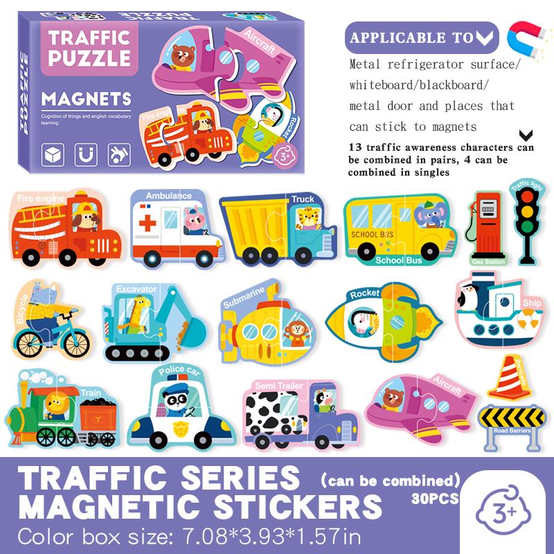 Kids Letters Numbers Animal Vehicle Refrigerator Sticker Magnetic Cognitive Matching Puzzle Educational Toys For Children