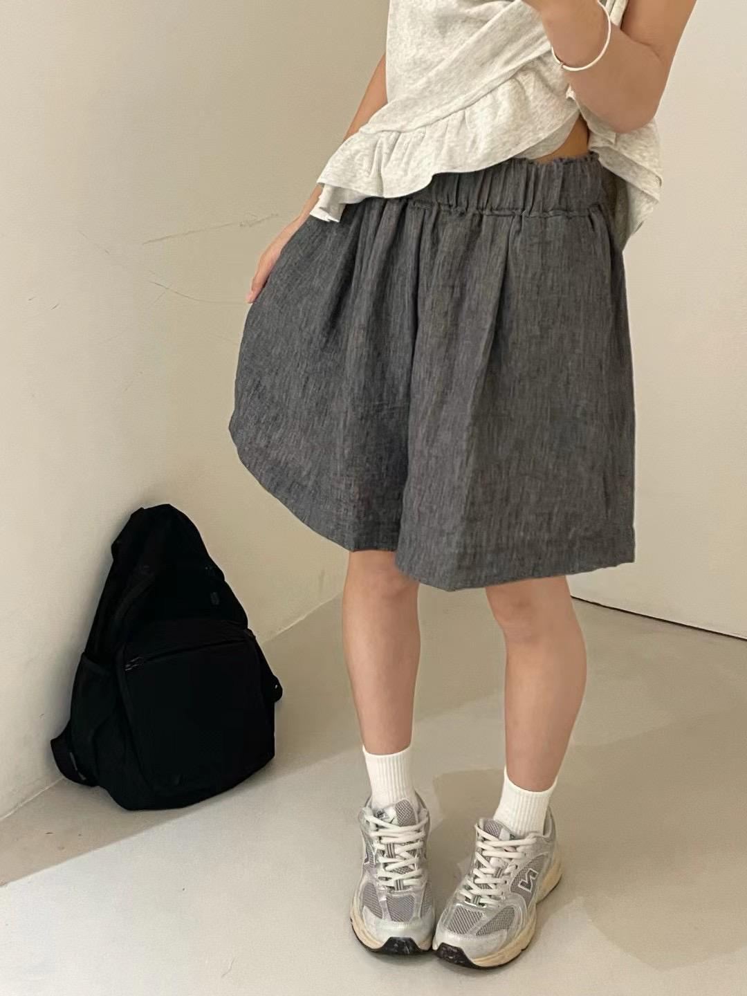 

Женские эластичные шорты из льна с высокой посадкой больших размеров - Повседневные широкие брюки в корейском стиле L