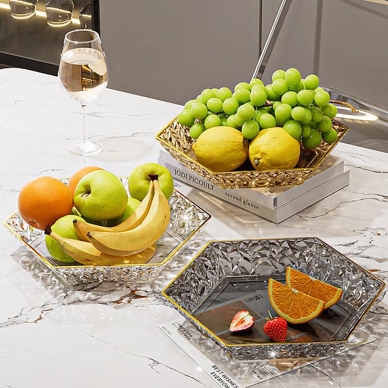 ZISIZ Diamond Pattern Hexagonal Gold Rim Fruit Plate Set