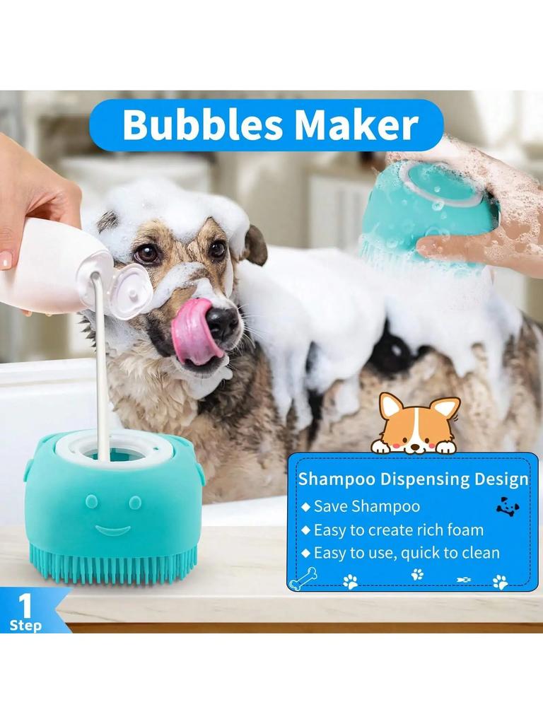 Dog Bath Brush Shampoo Scrubber for Bath Grooming/Washing Scrubber with Adjustable Ring Handle for Short Long Haired Dogs