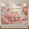 Dwuwymiarowe tło "Happy Birthday" z różowymi różami, motylami i złotymi kokardkami