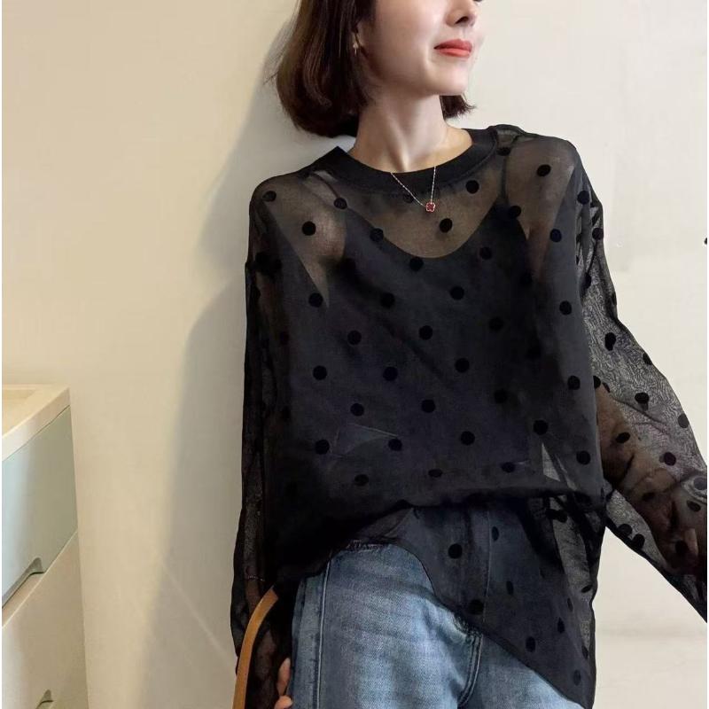 Spring All match fashion polka dot long sleeved shirt, summer new design, elegant Korean Classic Round neck top for women