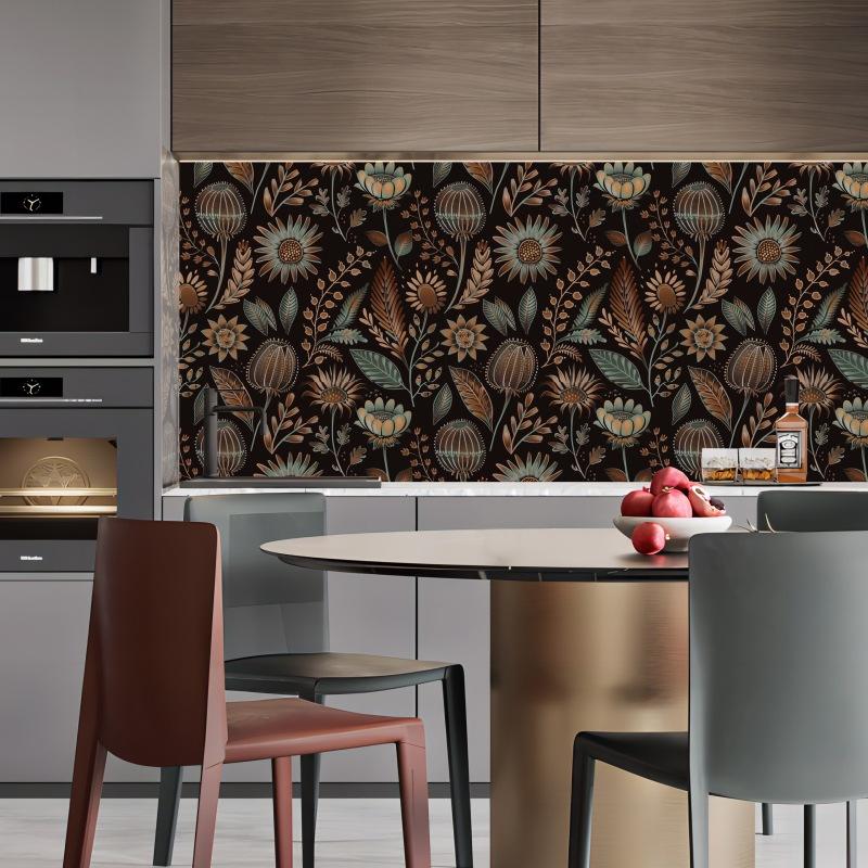Boho Wallpaper Peel and Stick Dark Floral Contact Paper Waterproof Self-Adhesive Vintage Daisy Wall Paper for Bedroom Walls
