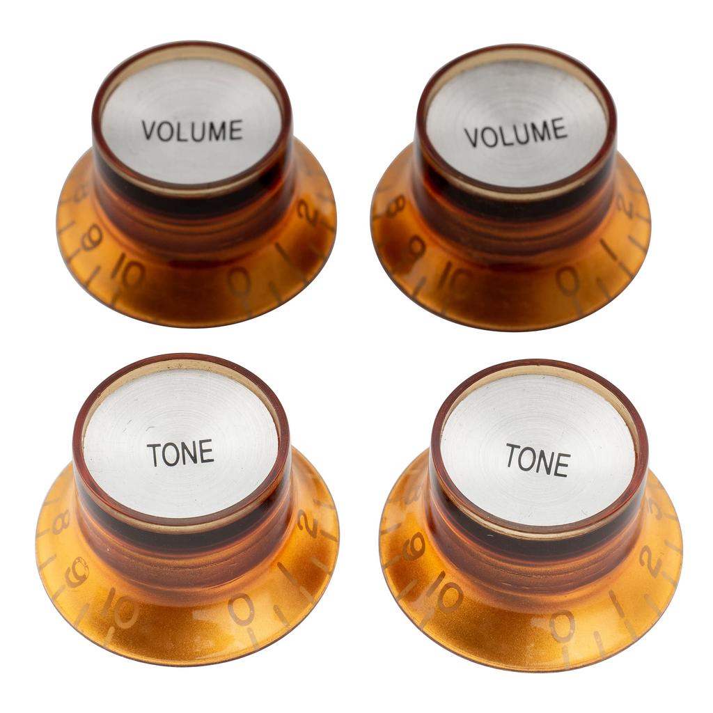Musiclily Pro Inch-Standard Guitar Reflector Knobs, 2 Volume, 2 Tone, for USA Les Paul SG, Amber/Silver Top (Set of 4)
