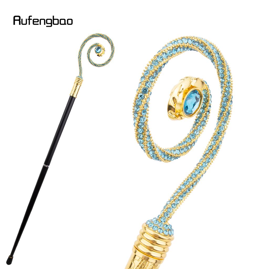 Golden Blue Hanger Blue Diamond Fashion Stick Decorative Cane Elegant Fashion Cane Cosplay Alloy Crosier Vintage Stick 90cm