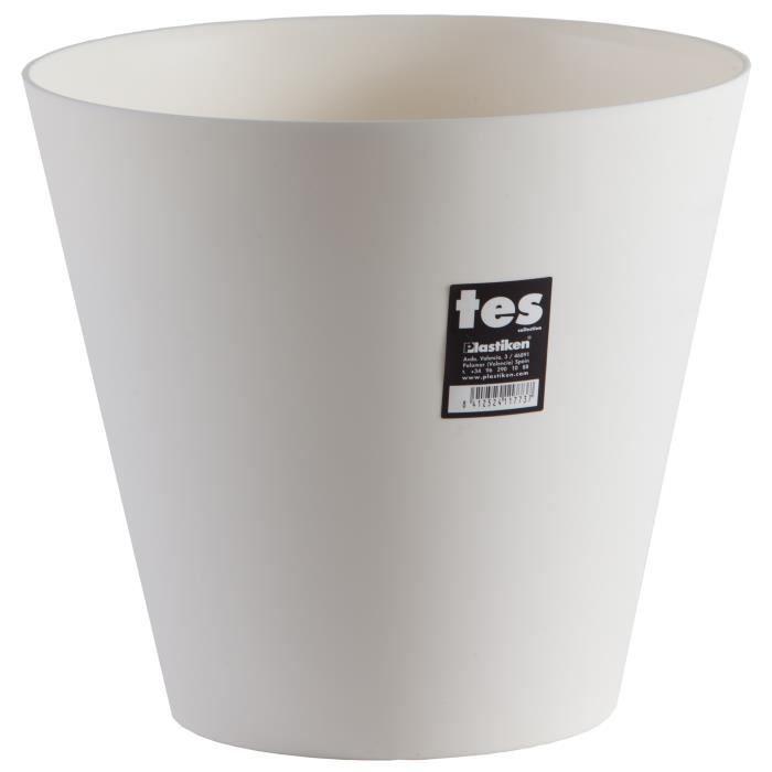 Pot de fleurs - PLASTIKEN - Rond conique - Blanc - 18l - Ø 32cm - Hauteur 29cm