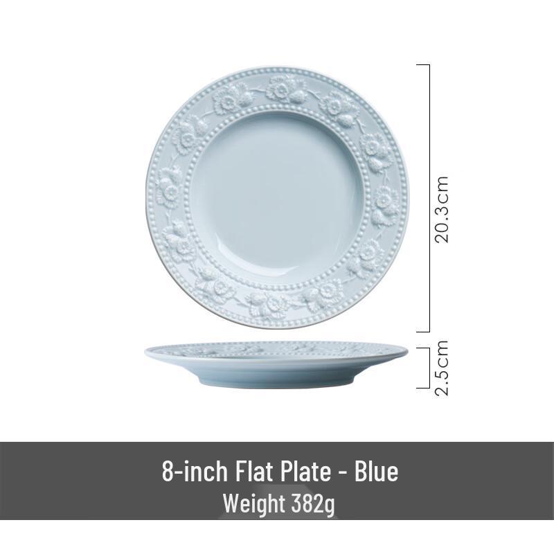 Wuhe Classic Embossed 8-inch Ceramic Dinner Plate