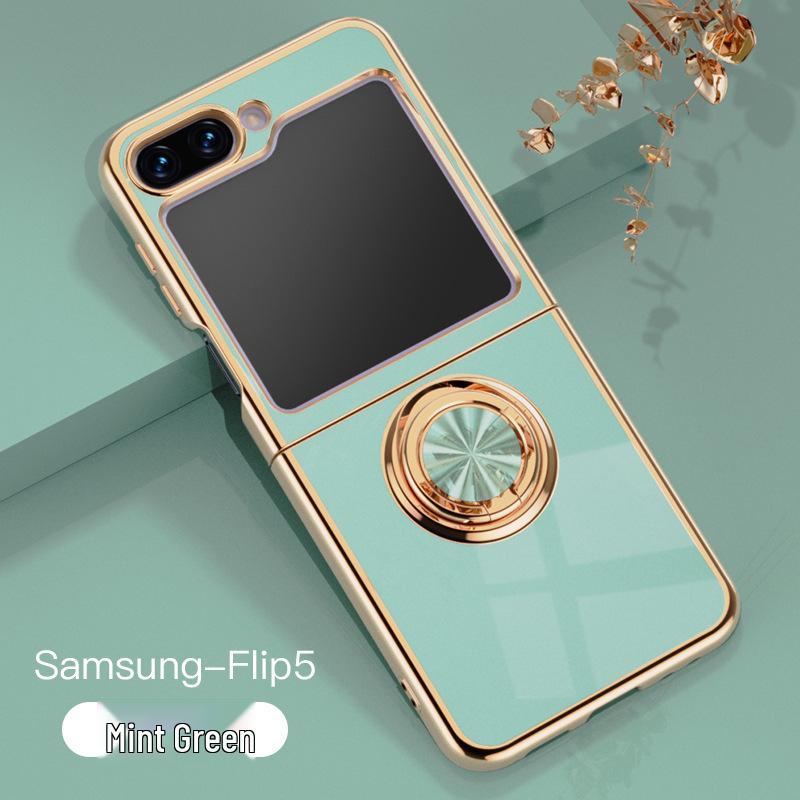 Samsung Z Flip7 Foldable Phone Case: Electroplated Magnetic Stand & Finger Ring Protective Cover