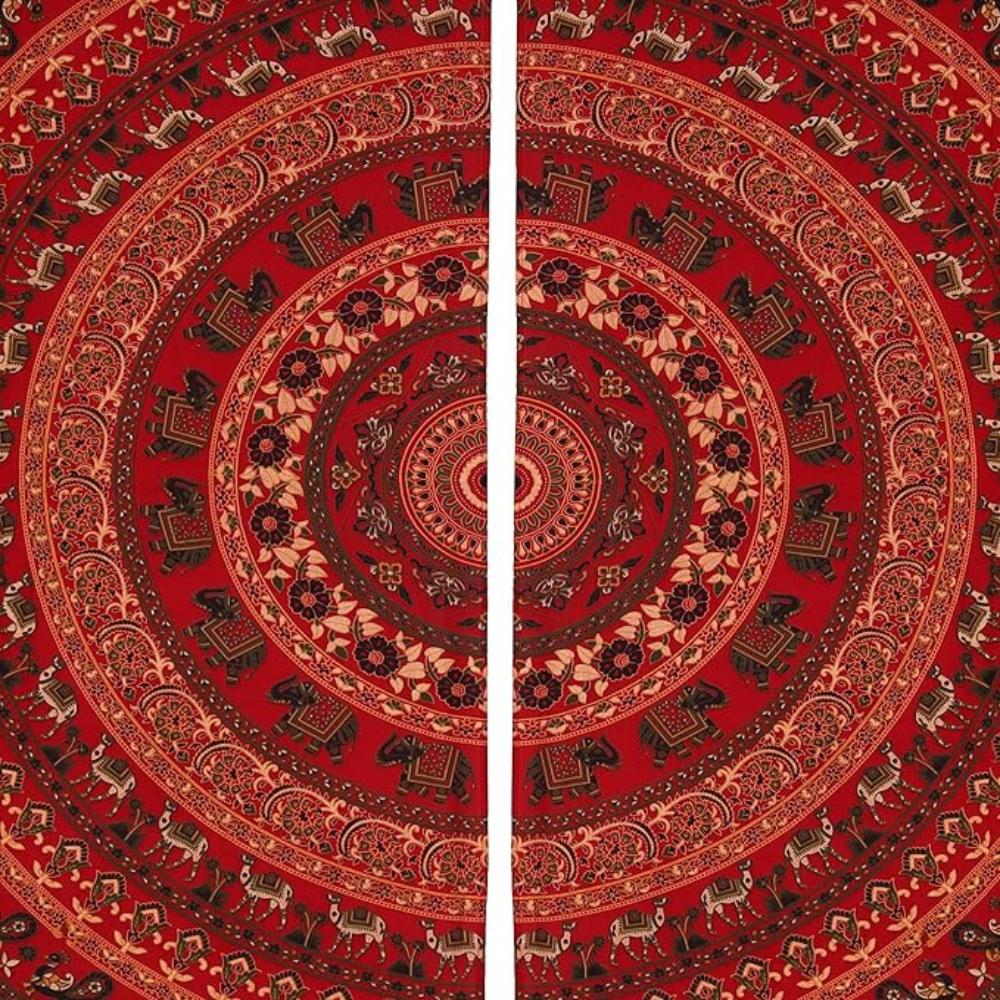 Bless International Beautiful Indian Bohemian Psychedelic Hippie Tree of Life Window Curtain Panels for Bedroom, Living(Red Elephant Mandala)