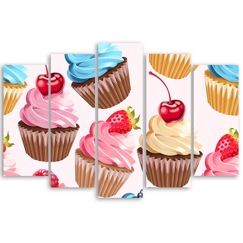 Imprimare pe pânză cu imagini din cinci piese Candy Cupcakes