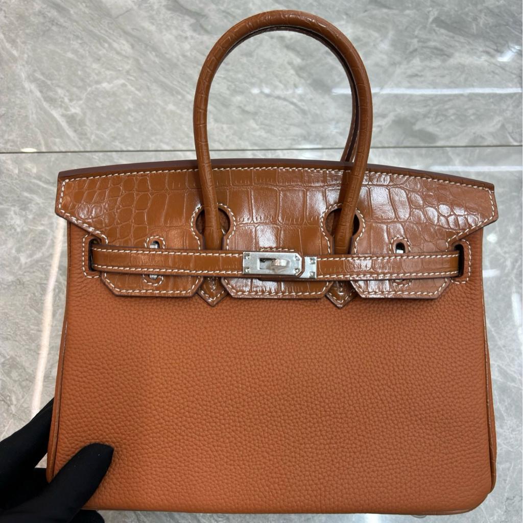 2026 New High-end Large-capacity Handbag Foreign Trade Top Layer Cowhide Pebble Pattern Splicing Crocodile Pattern Platinum Bag