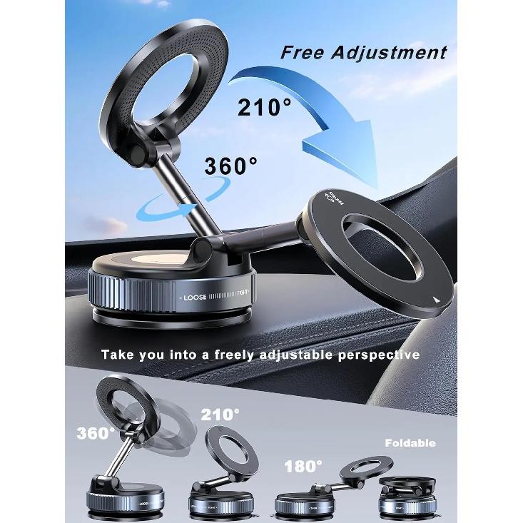 Strong Magnetic Car Phone Holder Foldable 360° Adjustable Vacuum Suction Mount Universal for Car, Desk, Bathroom