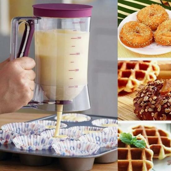 Batter Dispenser for Baking 900ml 4-Cup Measured Container with Quick Release Spout BPA-Free Plastic Batter Pourer for Pancakes Cupcakes Waffles