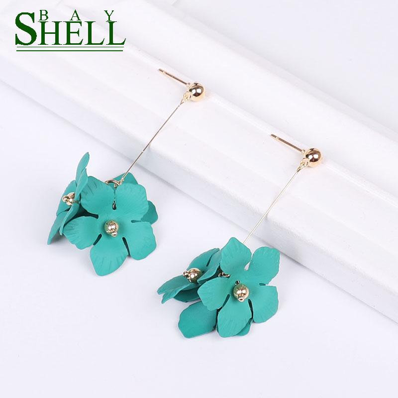 Shell Bay Metal Flowers Earrings For Women Long Drop Earrings Boho Fashion Geometric Simple Punk Cc Cute Earring Girls Boho