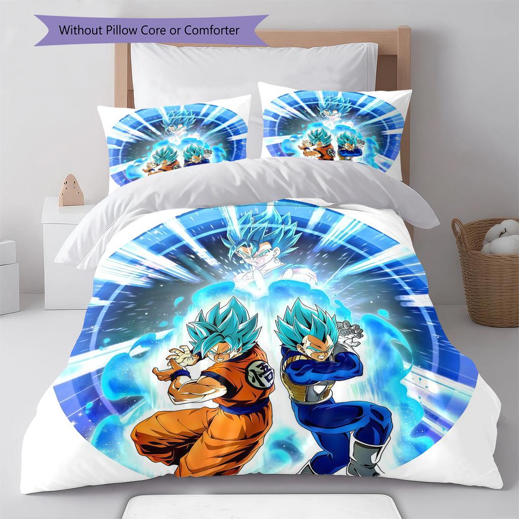 Son Goku Pattern Bedding,Quilt Set Quilt Cover Pillowcase Home Birthday Gift (1 * duvet cover + 2 * pillowcase, without core)