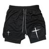 Cross Print 2 In 1 Performance Shorts for Men Gym Workout Running Shorts with Phone Pocket Towel Loop Sports Athletic Activewear